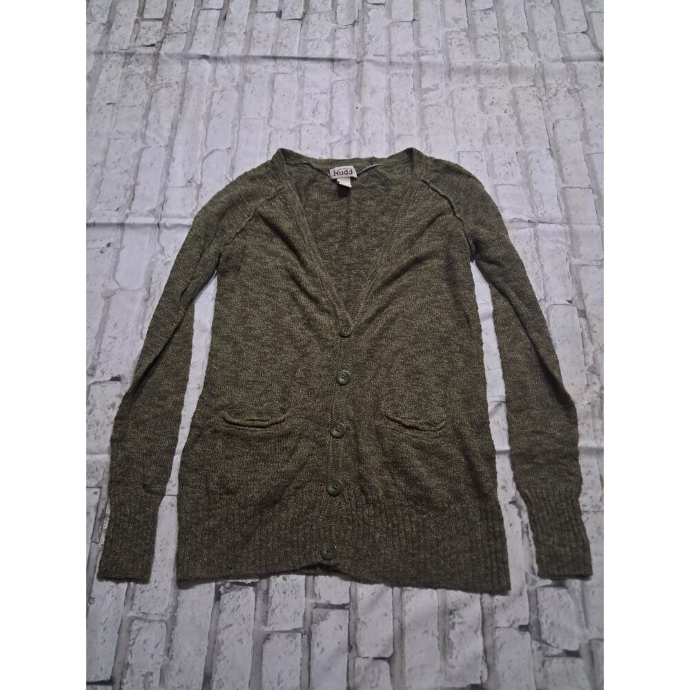 Mudd Women's Small Cardigan Sweater Green Deep V-Neck Pockets Long Sleeve